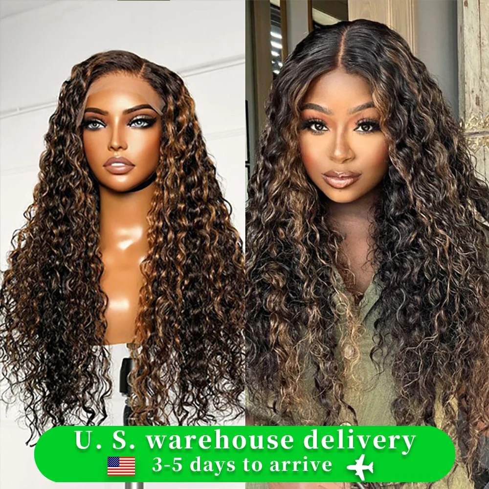 Highlight Ombre Human Hair Wig Glueless Preplucked Human Wigs Ready to Go Curly Lace Frontal Human Hair Wig Deep Wave Wigs