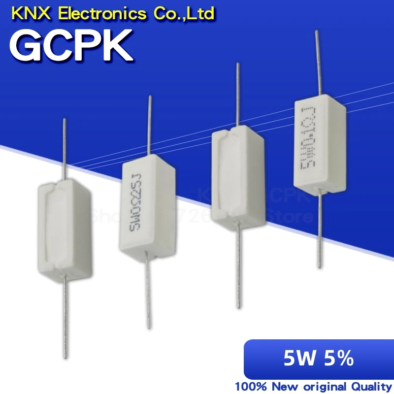 10PCS 5W cemento resistencia 0,1 ~ 10k ohm 5%, 0,22, 0,33, 0,5 1 10 100 1K 10K ohm 0,1 R 0,22 R 0,33 R 0,5 R 1R 10R 100R