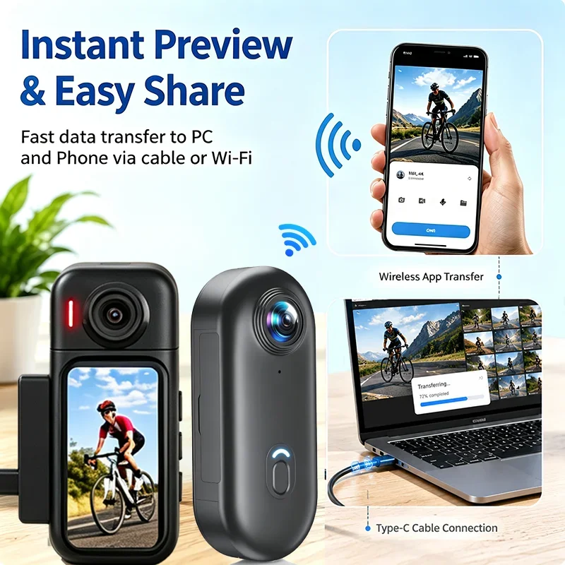 Wearable Mini WiFi Action Camera 4K 1080P HD Portable Body Cam, Sports Video Recorder With Charging Case For Cycling Motorcycle