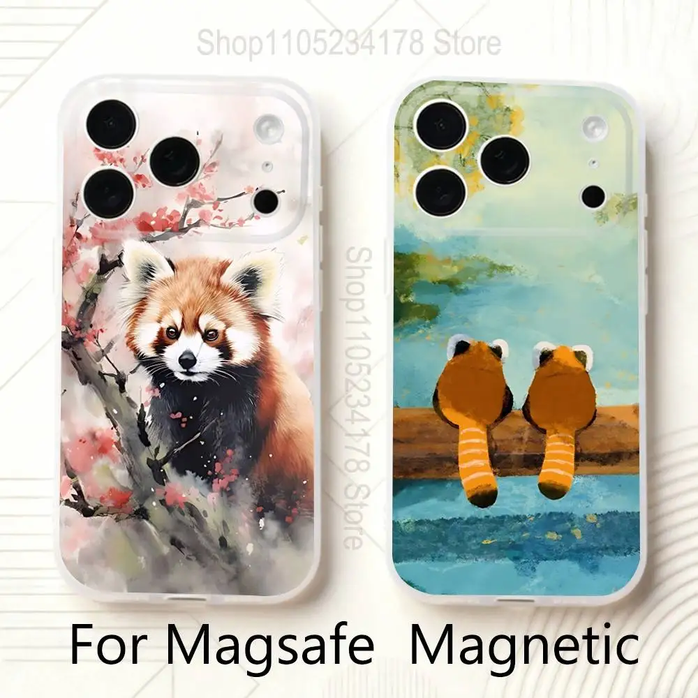

Red Small Panda Painting Frosted Clear Magnetic Phone Case for iPhone 17,16,15,14,13,12,11 Pro,Max,Plus,Mini,Air,E