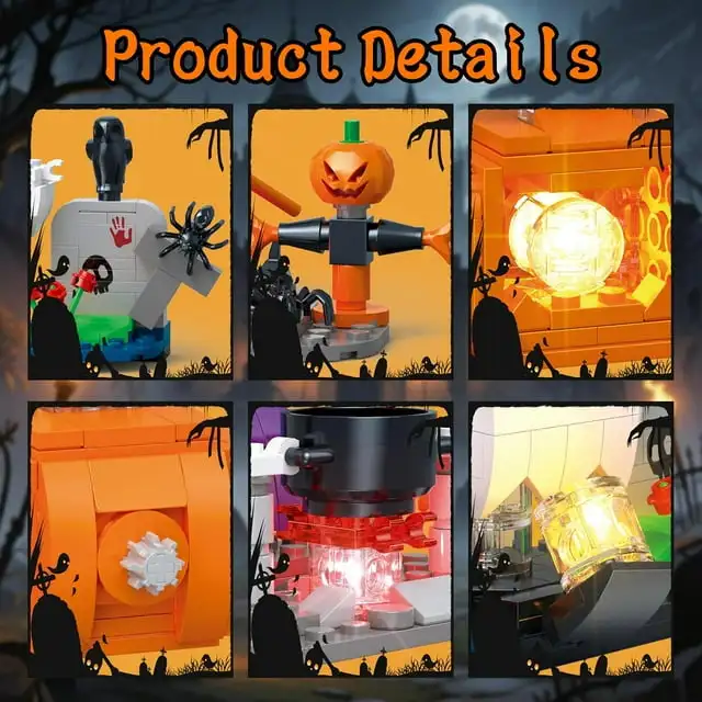 Halloween Kürbis Bausteine Set Horror Geister Hexe Katze Spinne Ziegel Home Decor Spielzeug Geschenke für Erwachsene und Kinder