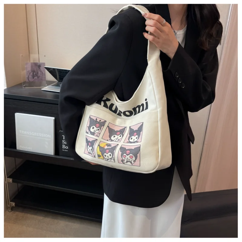 Sanrio new Kulomi cute printed handbag cartoon simple trend fashion canvas bag shoulder bag