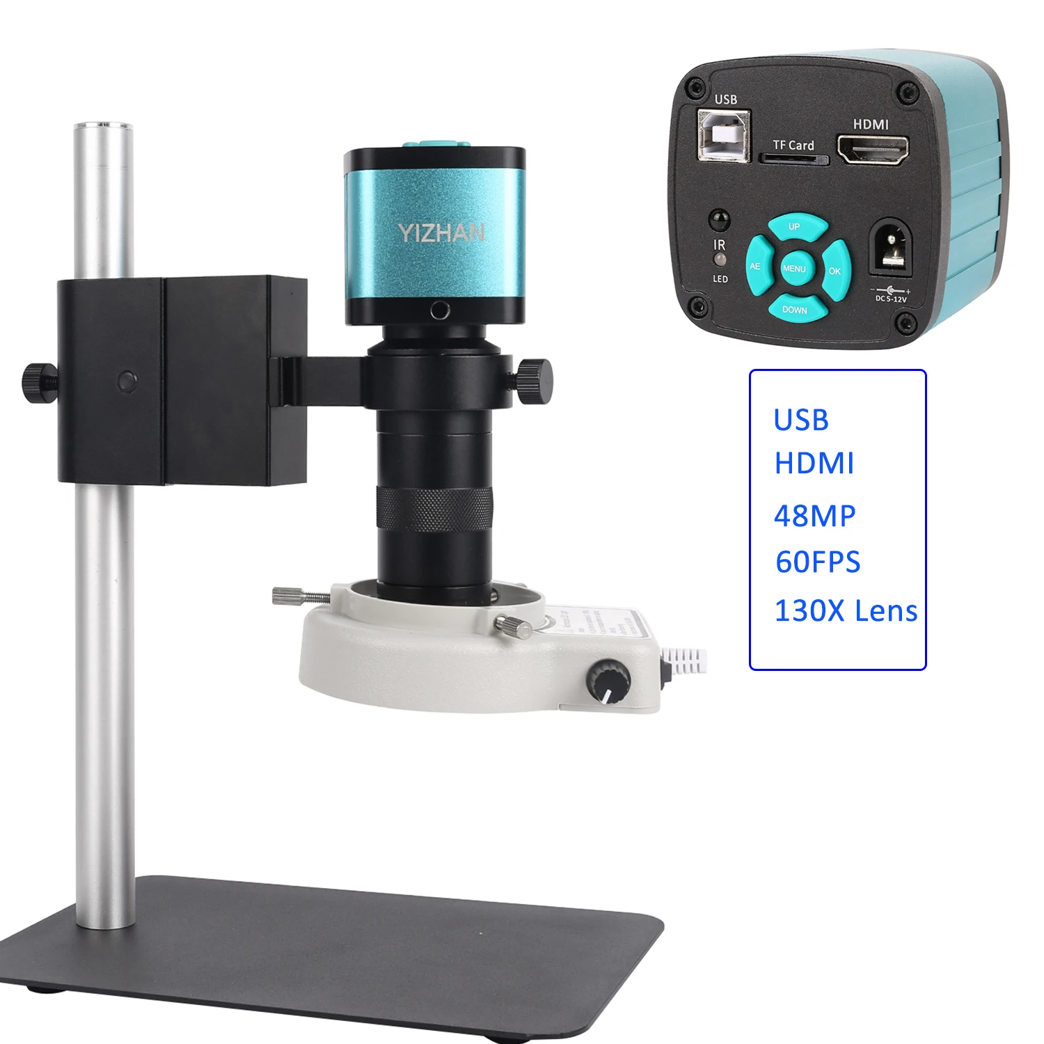 YIZHAN HD Video Microscope For Repair Inpsection HDMI VGA Microscope Camera Adjustable Lens Led Light Digital Image Acquisition