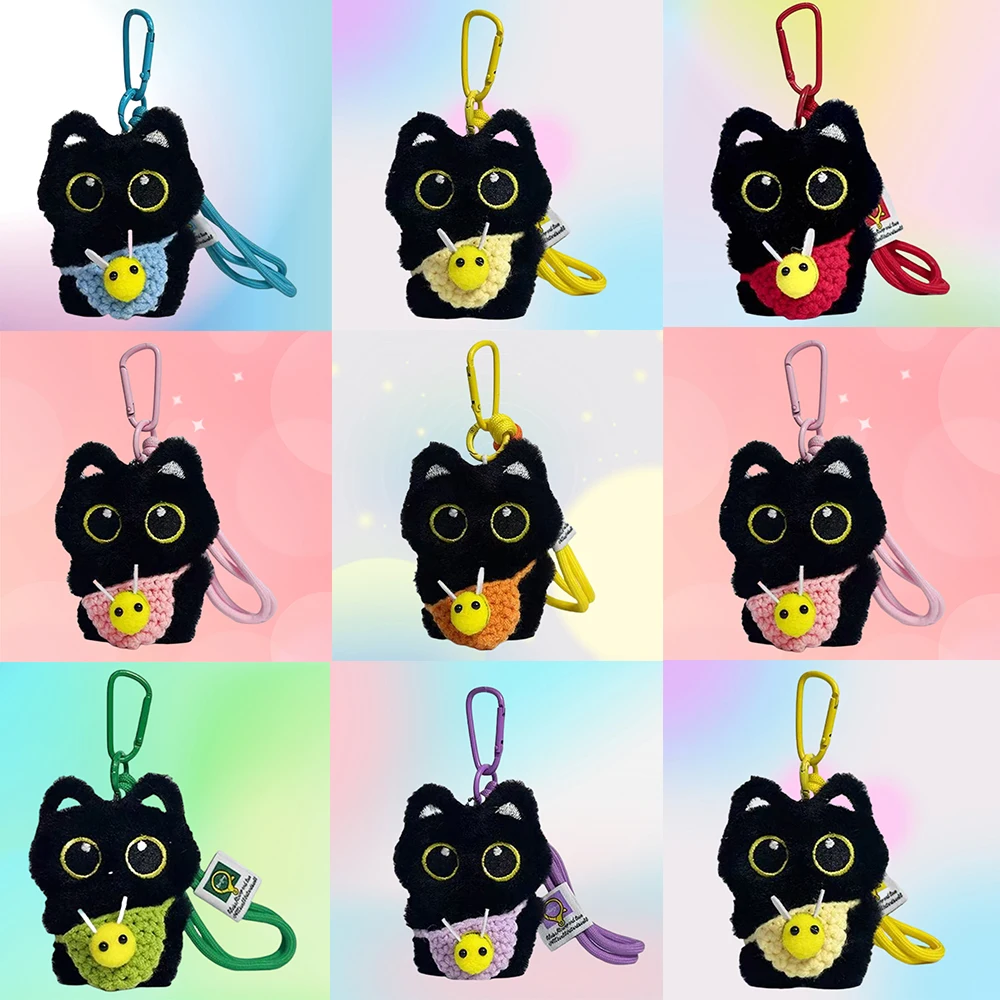 

10cm Cute Black Cat Plush Toys Black Cat Pendant in Bee Crossbody Bag Style Ins Black Cat Plush Toy Doll for Girl Brithday Gifts
