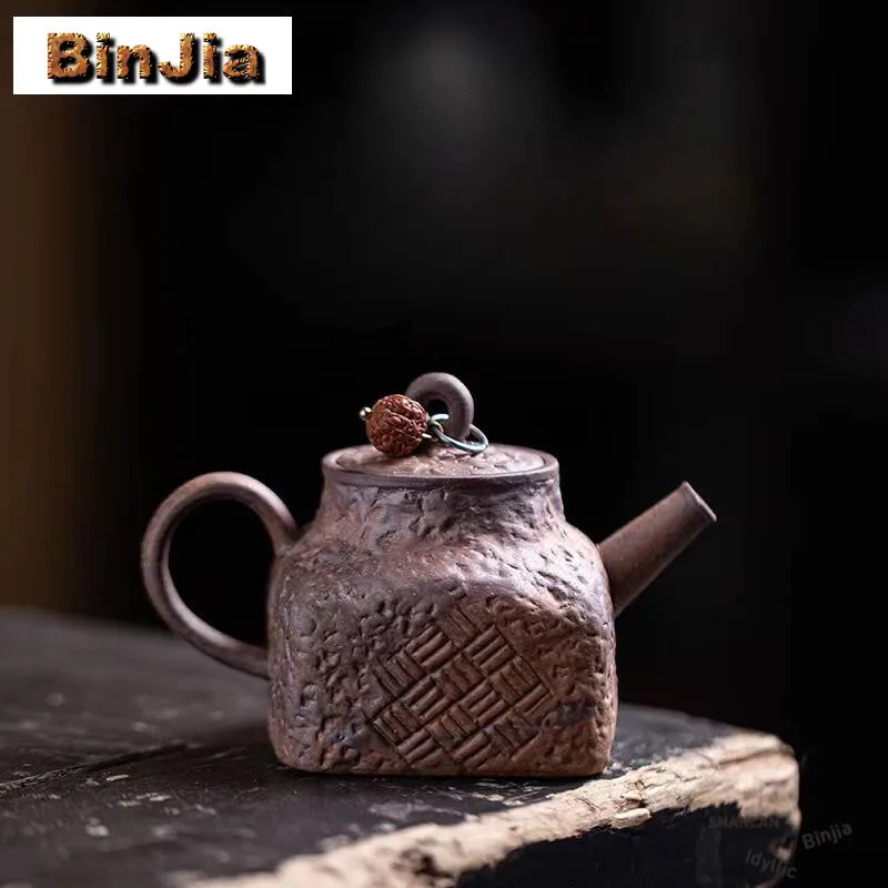 

Retro Old Rock Mud Teapot Japanese Coarse Pottery Pot Tea Brewing Kettle With Infuser Puer For Accessories Decoration Ornaments