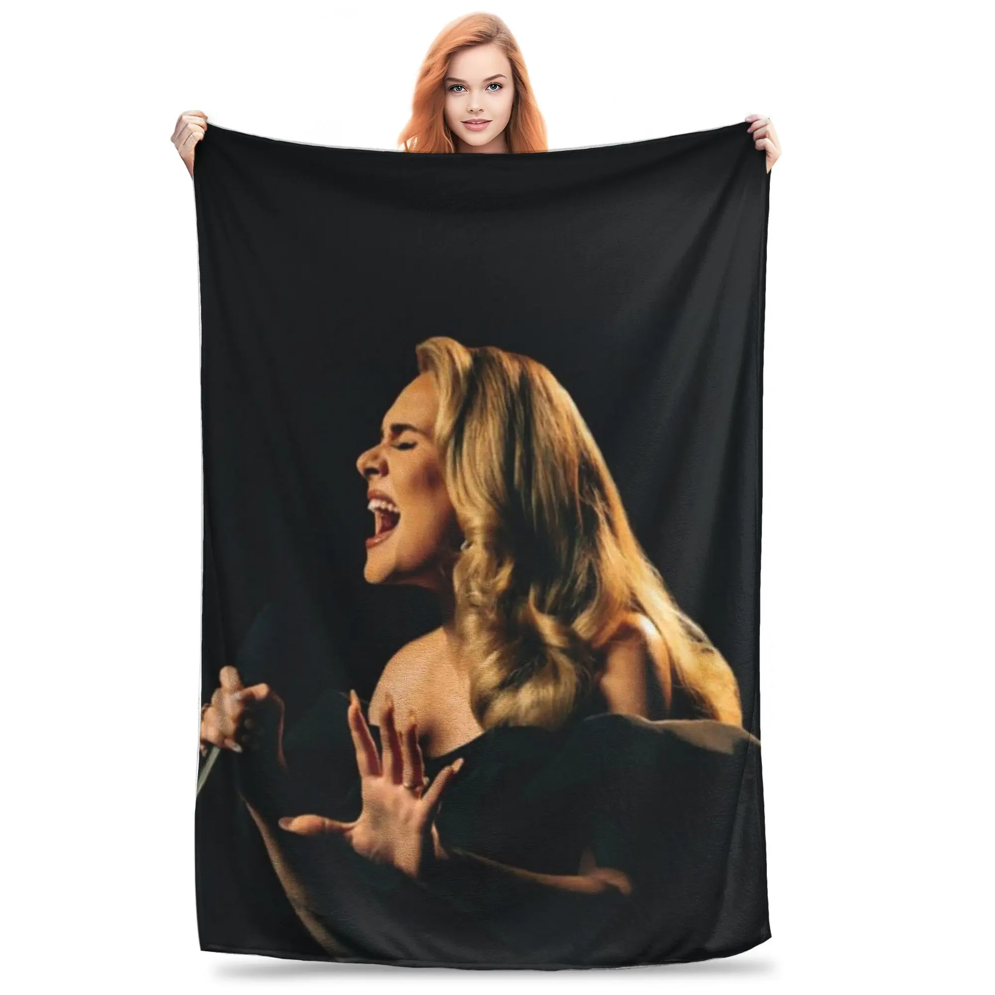 Flannel Throw Blanket Cool Singer Adele Tour 2024 Music Album Warm Plush Blankets Soft Bedspread for Bed Living room Home Travel