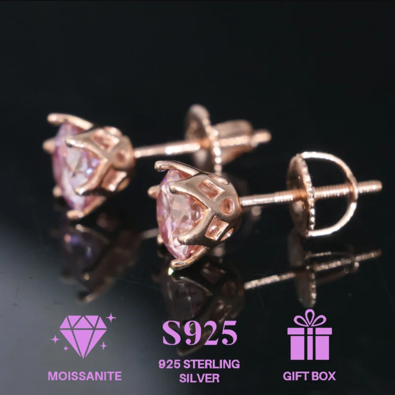 100% مويسانيتي 925 فضي وردي اللون 6 الشق أقراط مطلية بالذهب الوردي أنيقة النساء حفل زفاف هدية عيد ميلاد أقراط #5