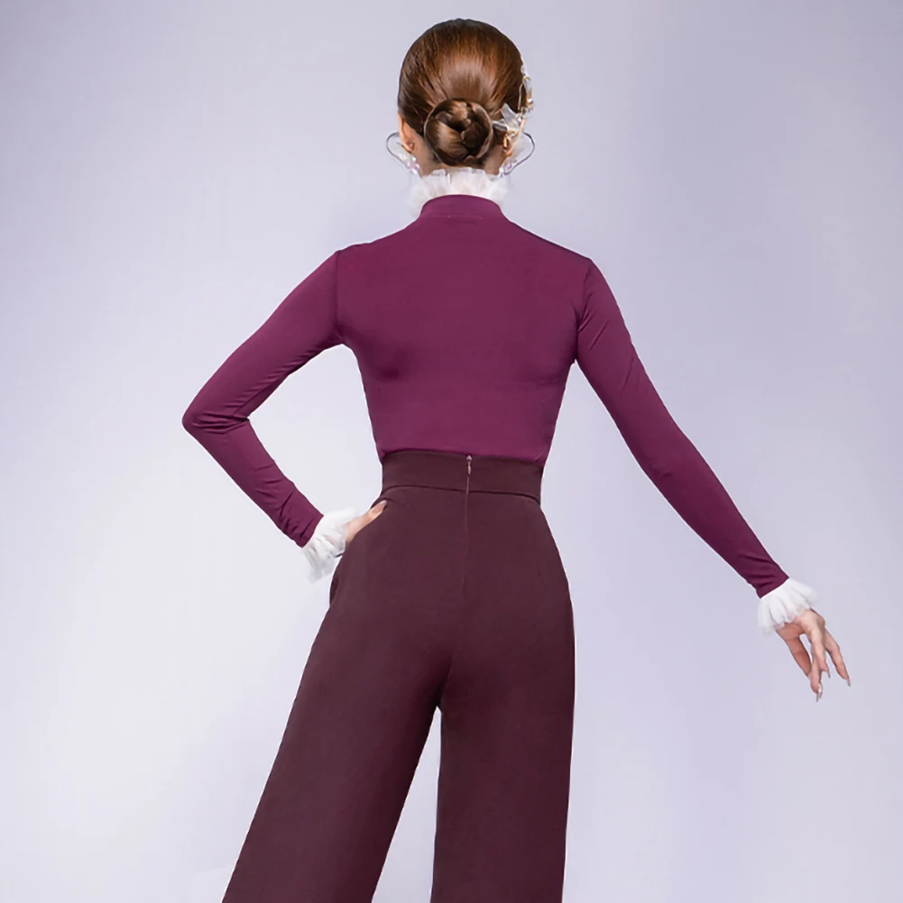 بدلة رقص لاتينية لممارسة الرقص على الطراز الجديد للسيدات بدلة رقص تشا تشا برقبة على شكل حرف v بقصة ضيقة وأكمام طويلة أداء سامبا