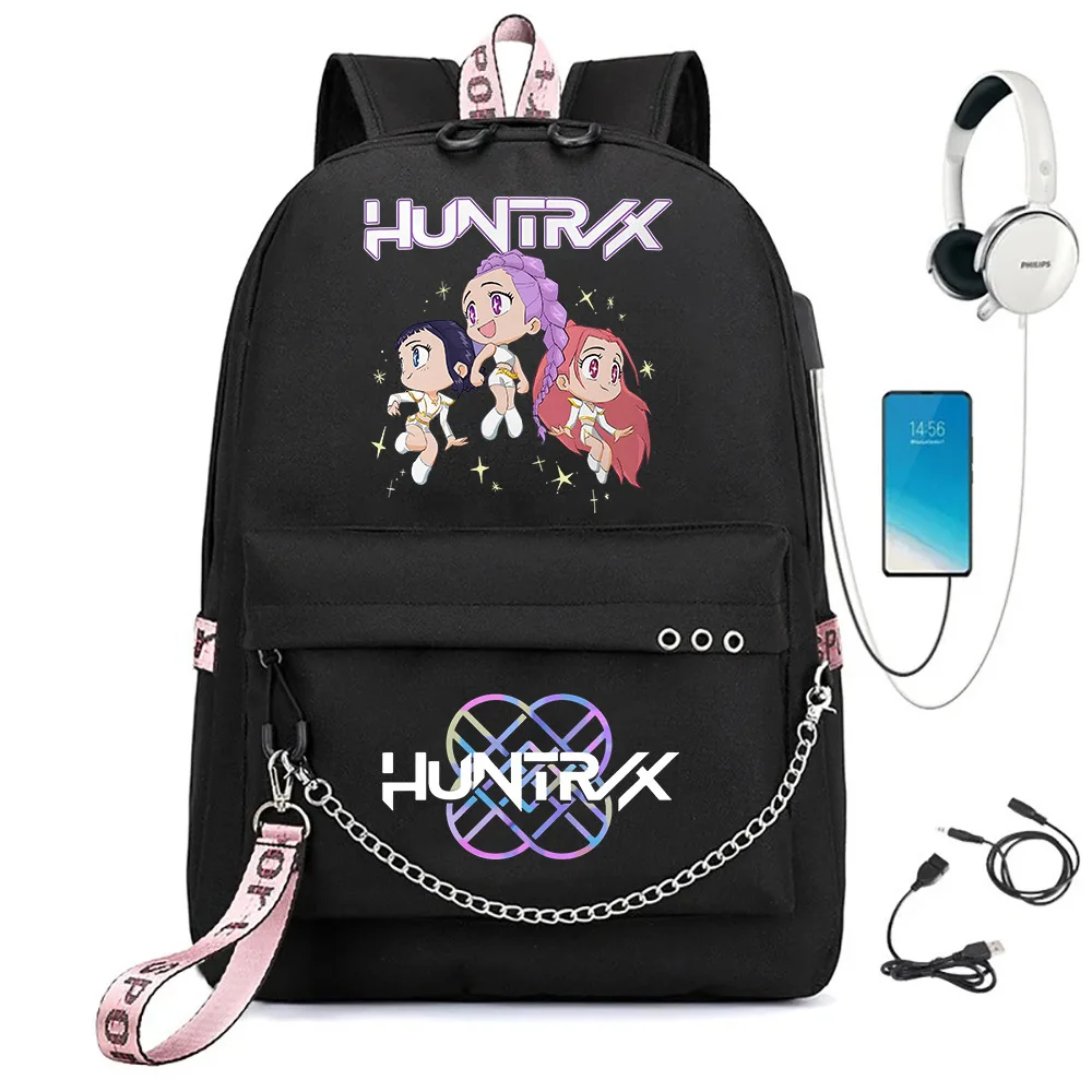 

Sajaboys Huntrix Printed Cosplay Backpacks KPop Demon Hunters Schoolbag Costume Accessories Student Cartoon Backpacks with Chain