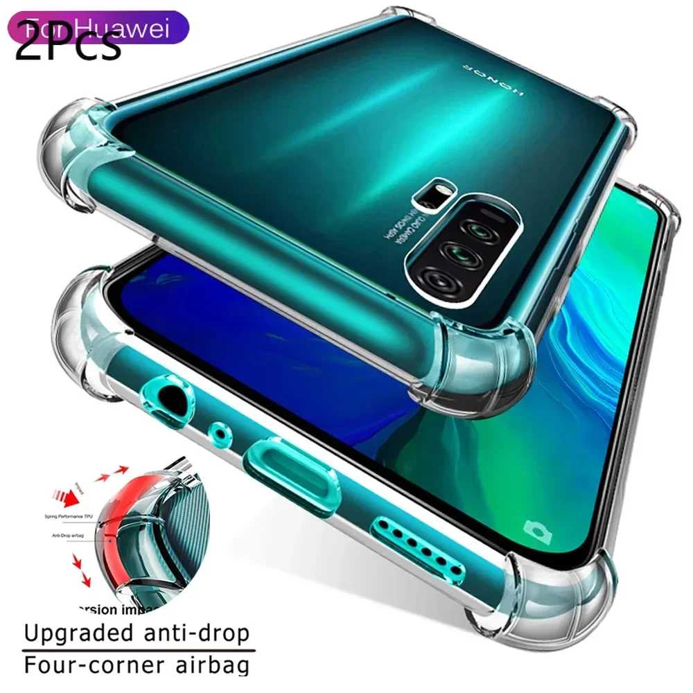 

2pcs Clear Case For Huawei P40 P30 P60 Pro Lite Thick Shockproof Silicone Phone Cover For Huawei P30 Lite Nova 5T 9 Transparent
