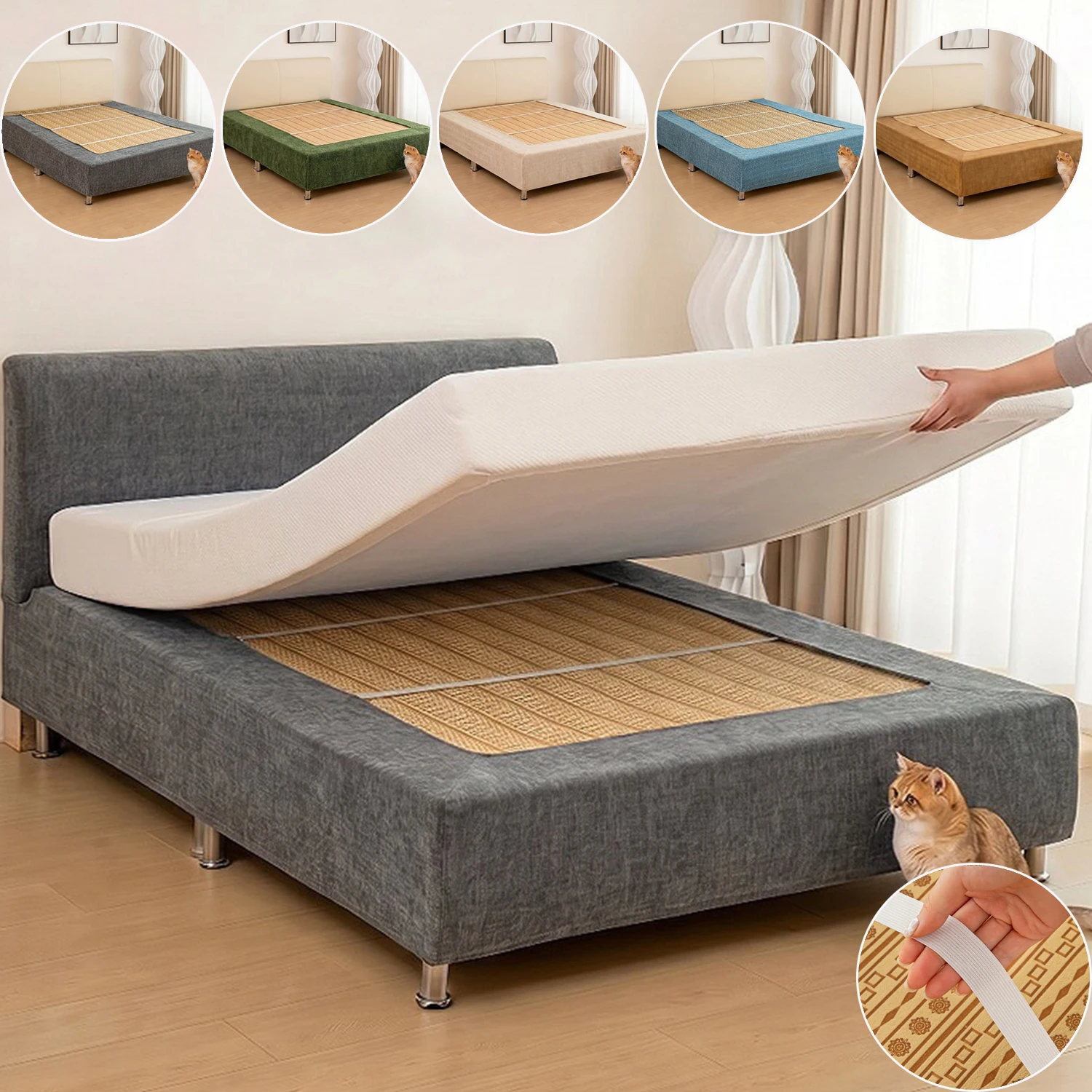 New Solid Color Bed Skirt Wrap Around Elastic Bed Sheet Cover, Removable Washable Dust Ruffle for Twin/Full/Queen/King Mattress