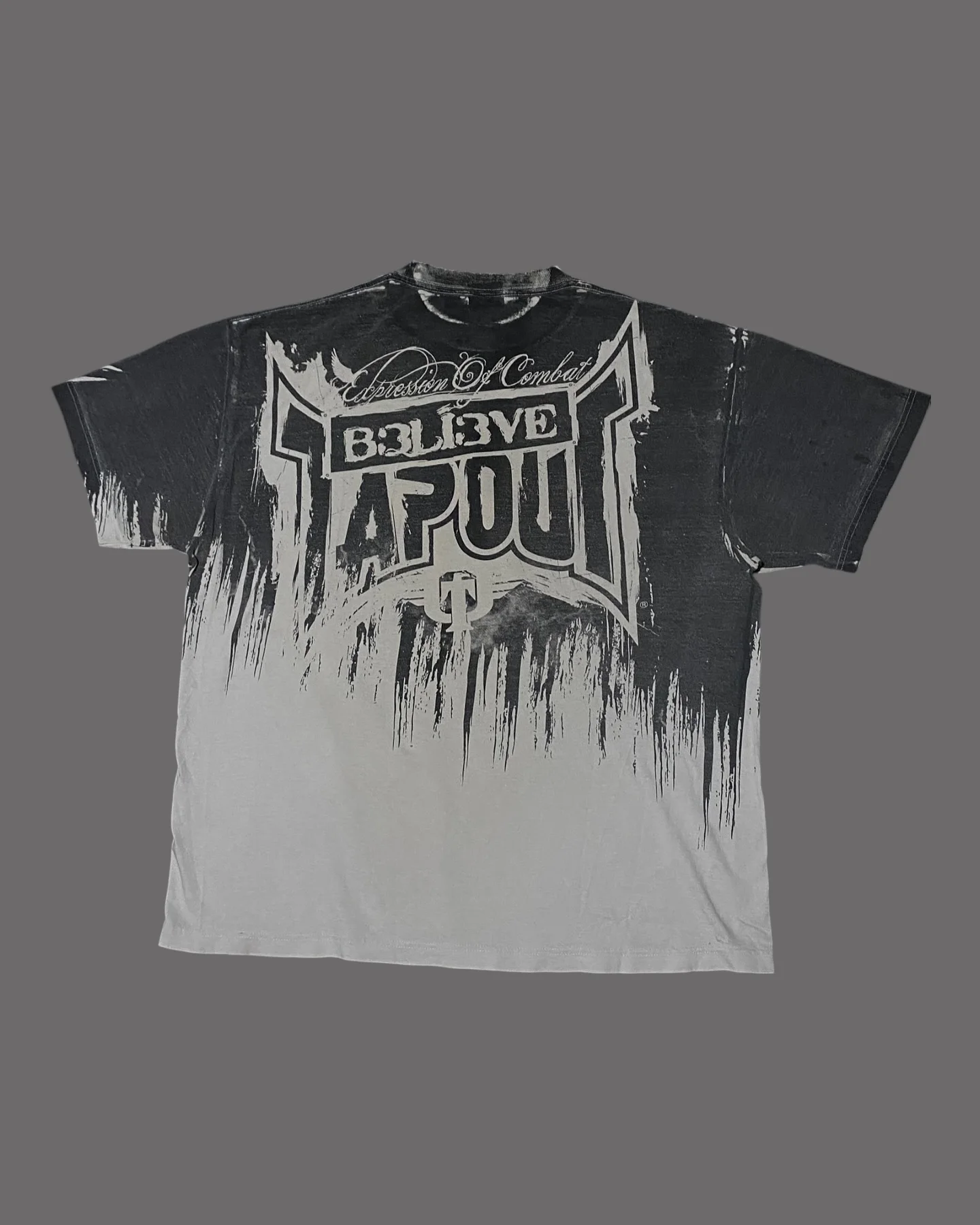 Tapout Summer Streetwear T Shirt Black White Gradient Tie Dye Cotton Trendy Brand Short Sleeve Top for Music Festival Outfits