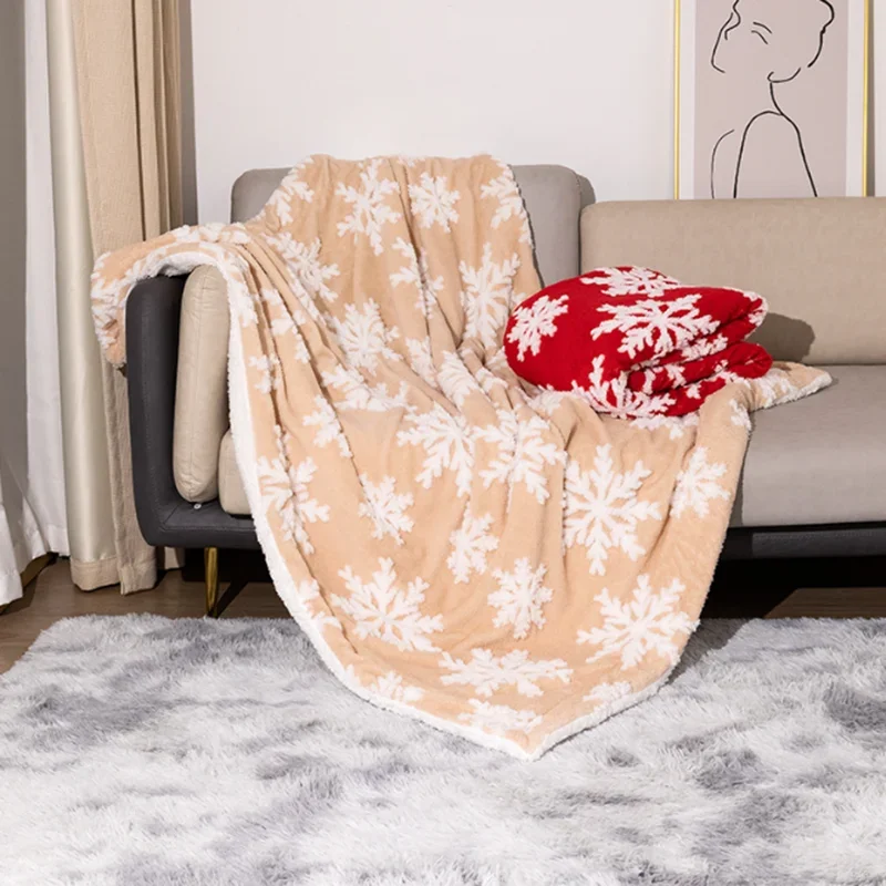 130X160Cm Snowflake Jacquard Plush Blanket Autumn and Winter Double-Layer Thick Warm Blankets Lamb Cashmere Shawl for Office Nap