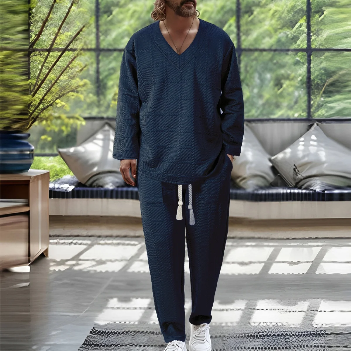 Spring and autumn new men's casual long-sleeved long-pants set, comfortable and fashionable long-sleeved long-pants sports set