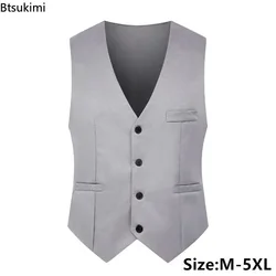 2026 Brand New Men's Slim Fit V-neck Dress Vest Trend Korean Style Men Handsome Suit Vest Male Formal Business Wedding Waistcoat