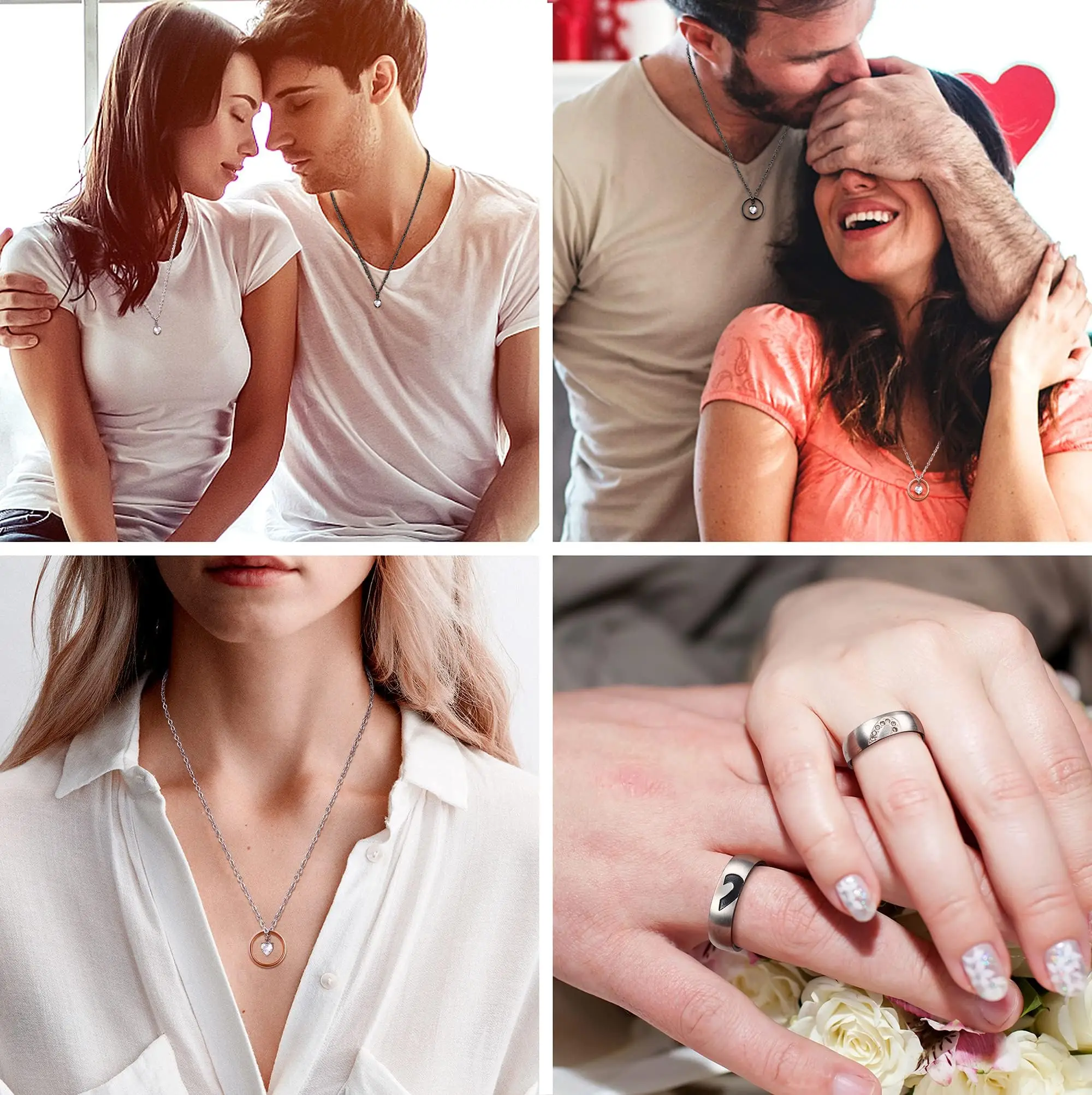 Drperfect مطابقة القلائد للأزواج قلادة قلادة للنساء الرجال الفولاذ المقاوم للصدأ وعد خواتم قلادة مجموعة مجوهرات هدية #3