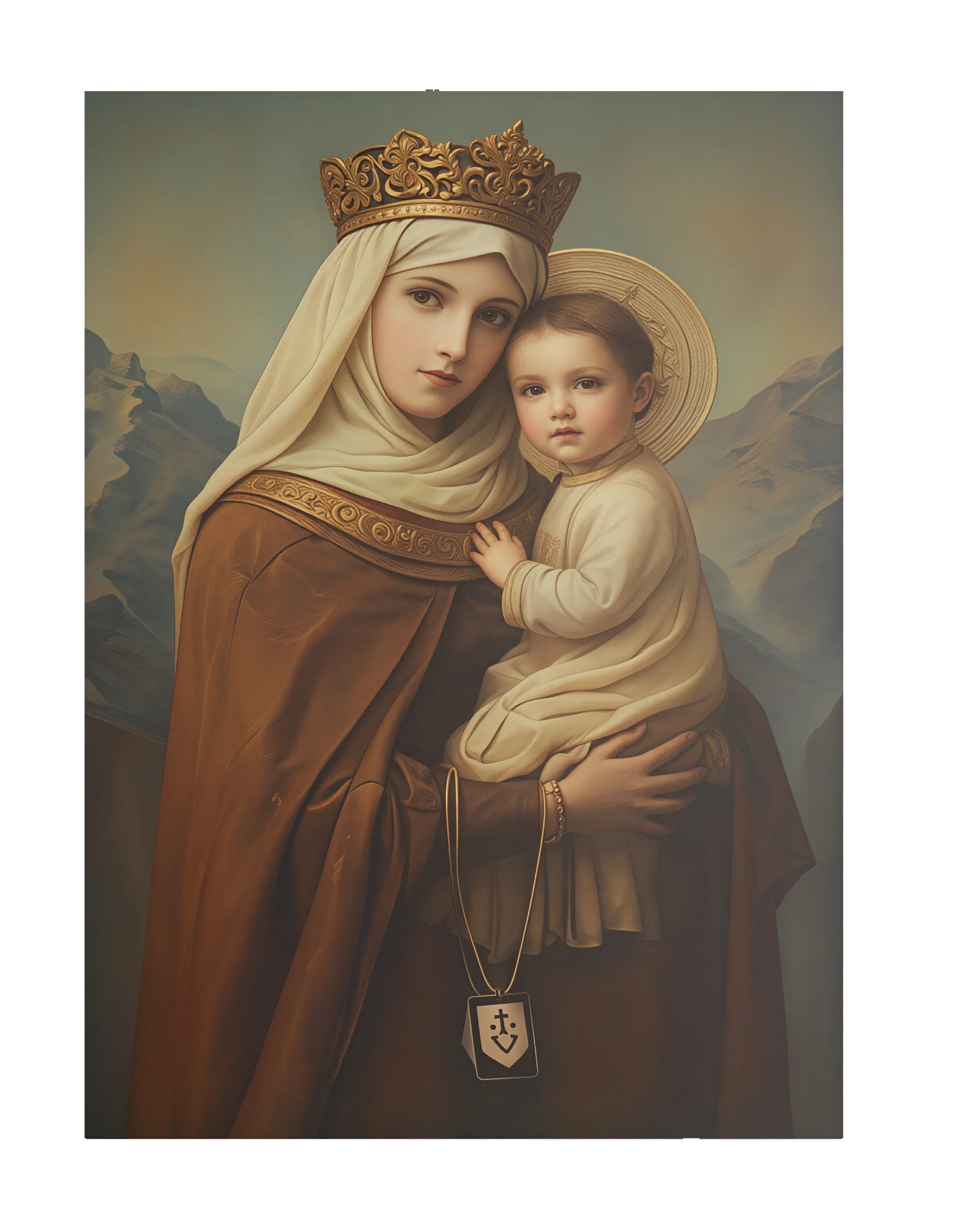 2D Flat Vertical Catholic Metal Sign -Our Lady of Mount Carmel Gold Aluminum Wall Art for Room Bedroom Hallway Church Decor Gift