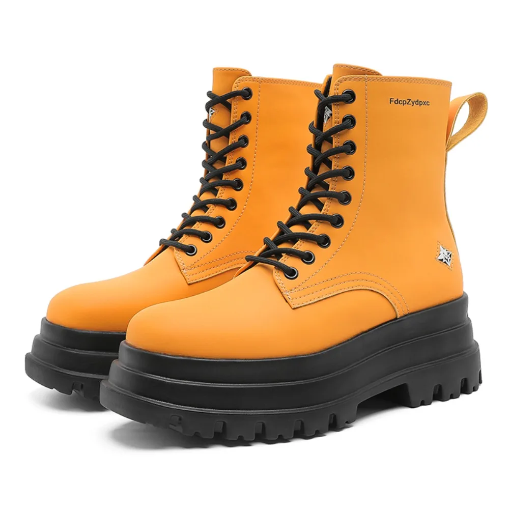 

2026Printed Gothic Chunky Platform Motorcycle Boots Autumn Winter Shoes Punk Thick Bottom Fashion Lace Up Ankle Boots Large Size