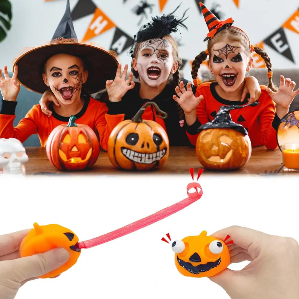 Estourando Eye Pumpkin Squeeze Toy, Stress Relief Toy com olhos grudados, Halloween Fidget Toy