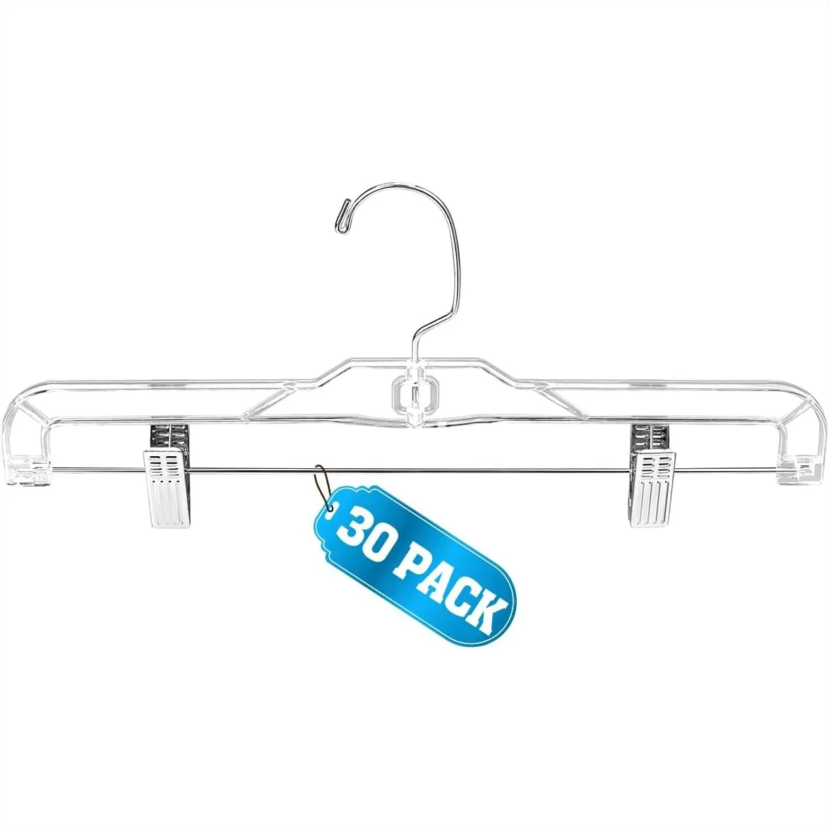 

Набор из 30 прозрачных пластиковых вешалок для юбок с регулируемыми нескользящими зажимами для шорт, джинсов и брюк — прочные, экономящие место