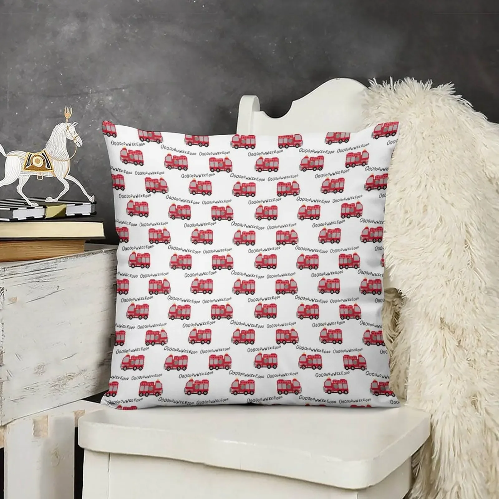 Firetruck - Red & White Throw Pillow Pillow Decor Cushion Cover Luxury pillow