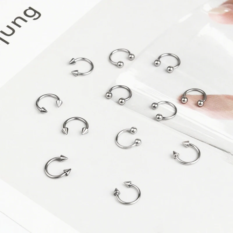 1PCS 16G Surgical Steel Nose Septum Horseshoe Hoop Earring Eyebrow Tragus Lip Piercing Ring Balls Spikes 6-12mm image 5