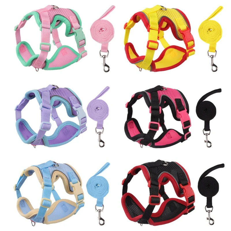 

Pet Cat Leash Harness Small Dog Outdoor Anti Escape Breathable Skin Friendly Chest Strap Walking Adjustable Multiple Colors