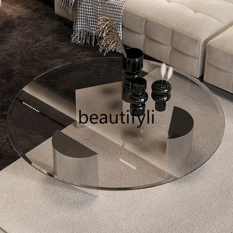 

Imported small apartment living room tempered glass coffee table high-end artistic round coffee table