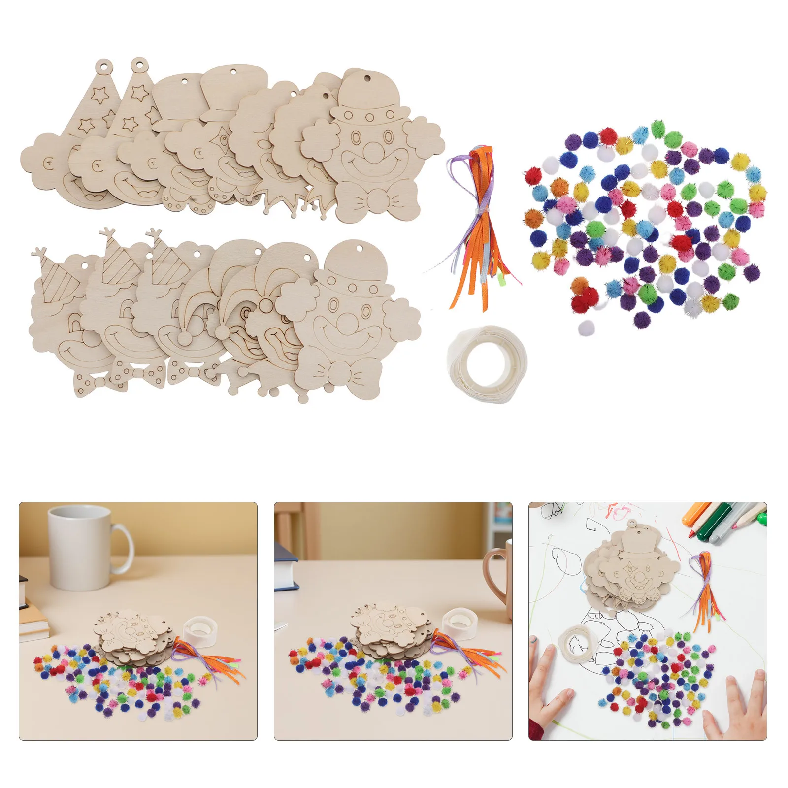 

1 Set Unfinished Wood Clown Ornaments Kids Diy Painting Crafts Carnival Party Decorations Blank Wooden Hanging Cutouts For Mardi