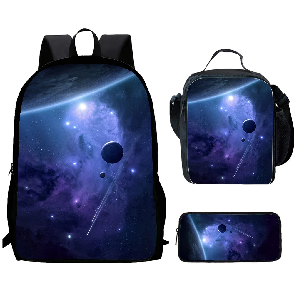 

Cartoon Starry Sky Child School Backpack With Lunch Bags Pencil Bags For Age 4-9,Light Weight School Bags For Boys Girls