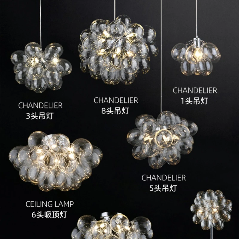 الشمال بالون فقاعة الثريا الزجاج الشفاف قلادة أضواء غرفة المعيشة مطعم غرفة نوم المطبخ الإبداعية مصابيح معلقة