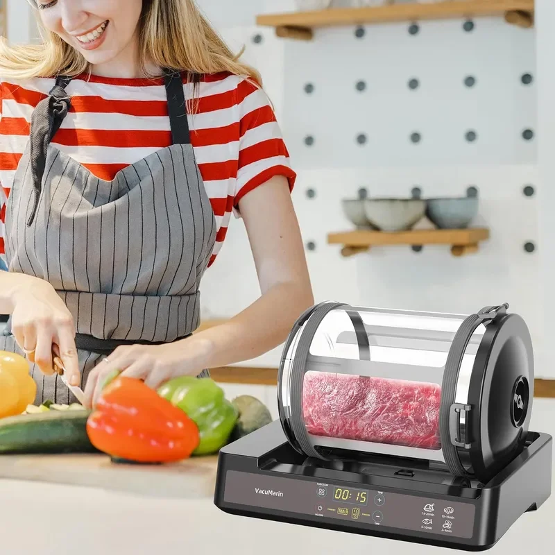 15 Minute Vacuum Tumbler Marinator for Meat Vegetable with Leak Proof Clip and Free Meat Tenderizer