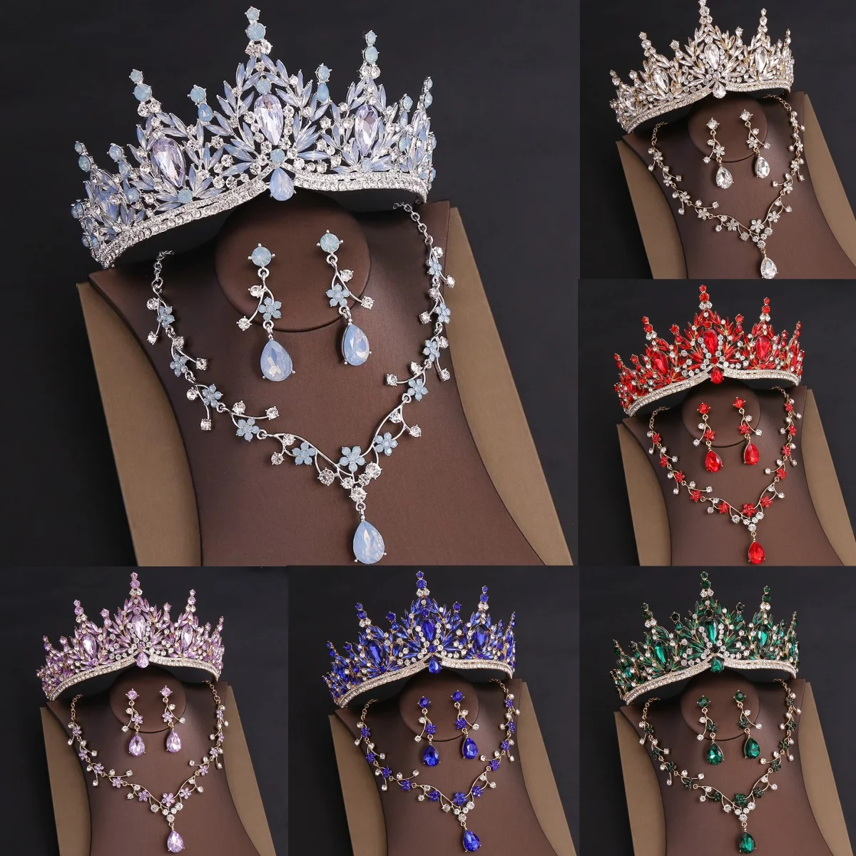 

DIEZI барокко свадебная вечеринка Корона принцессы королевы капли воды опал кристалл диадемы ожерелье серьги новые комплекты ювелирных изделий