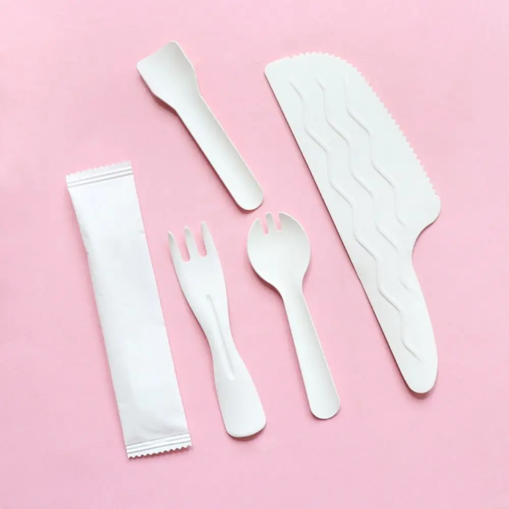 

100Pcs Individual Packing Disposable Spoon Fork White Eco-Friendly Mini Paper Fork Spoon Degradable Thickened Ice Cream Spoons