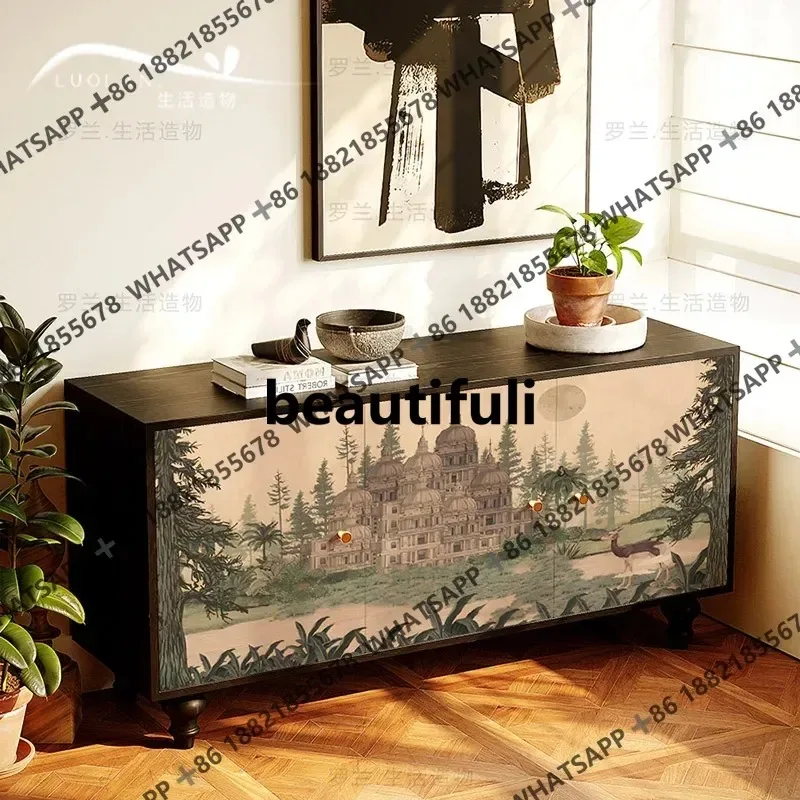 

RR French medieval solid wood household cabinet living room kitchen dining side cabinet balcony storage cabinet