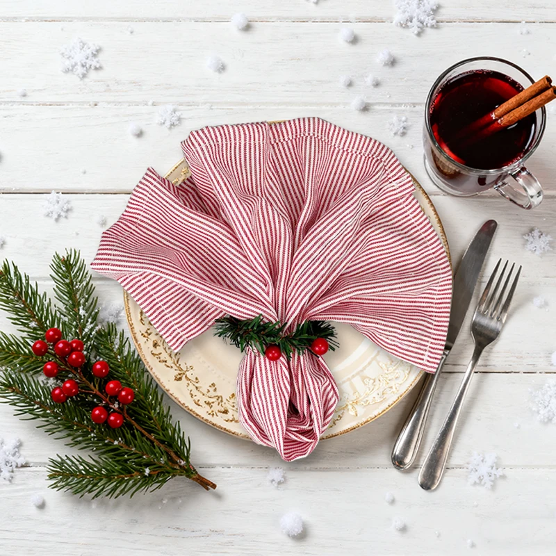 Set of 6/12/24 Christmas Style Red and White Striped Napkins Suitable for Parties Gatherings Restaurants Living rooms Decoration
