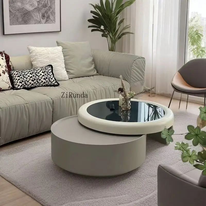 شقة حديثة طاولة قهوة زجاجية مستديرة حديثة لوحة خشبية بسيطة أثاث غرفة المعيشة المنزلية