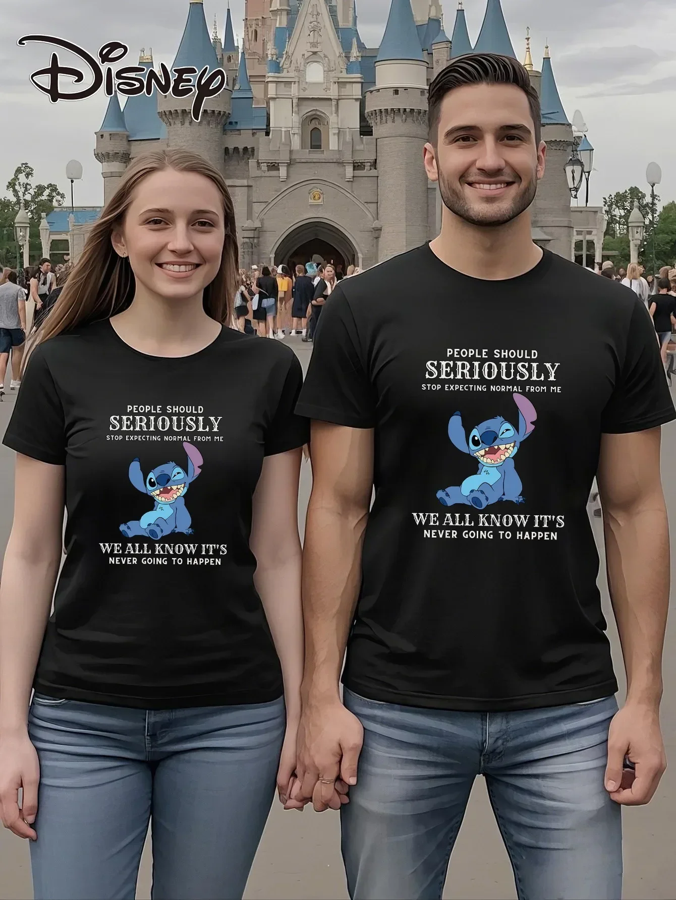 ديزني 2025 جديد حار زوجين العصرية موضة الترفيه القطن الخالص تي شيرت ريترو شارع كلية نمط التنقل Y2k Harajuku للجنسين