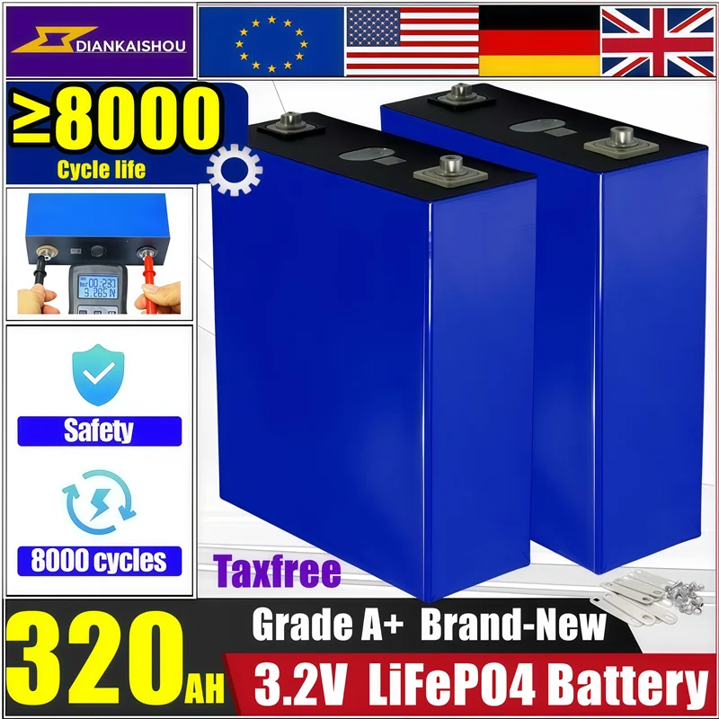 

Lifepo4-Batterie 320 Ah 3,2 V 340Ah DIY 12 V 24 V 48 V wiederaufladbare Batterien RV Vans Campers EV Boote Yacht Golfwagen Gabel