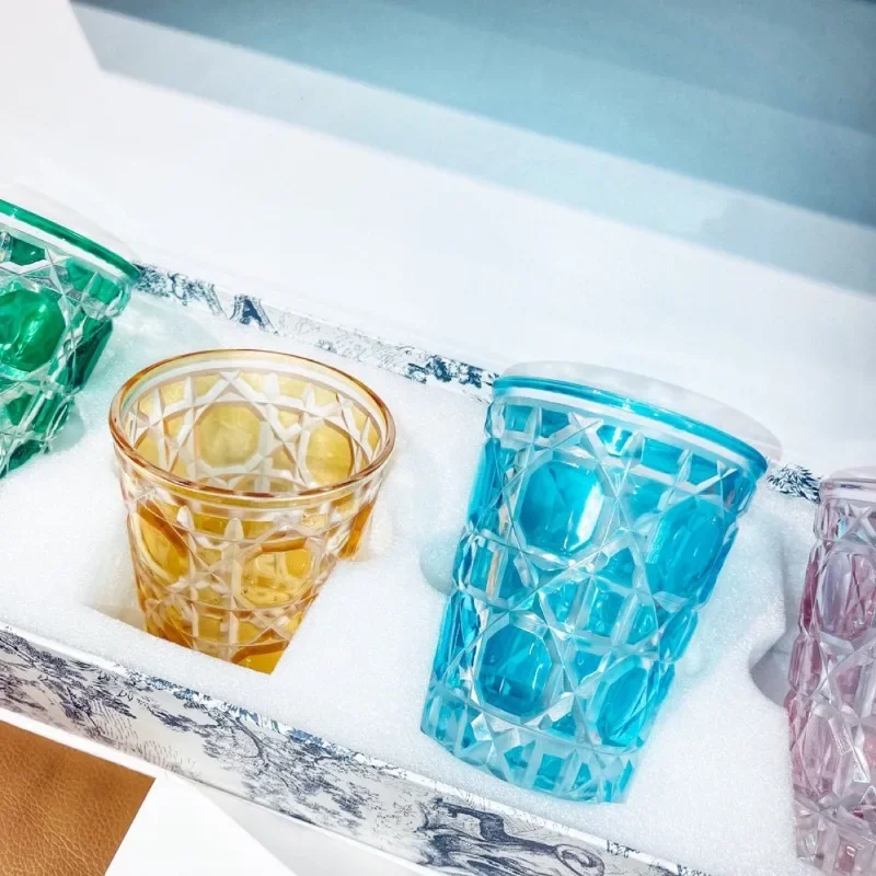 Nordic Design Colorful Crystal Glass Whiskey Glass Glass Household Mesh Water Cup 4-piece Set Cup Vajilla