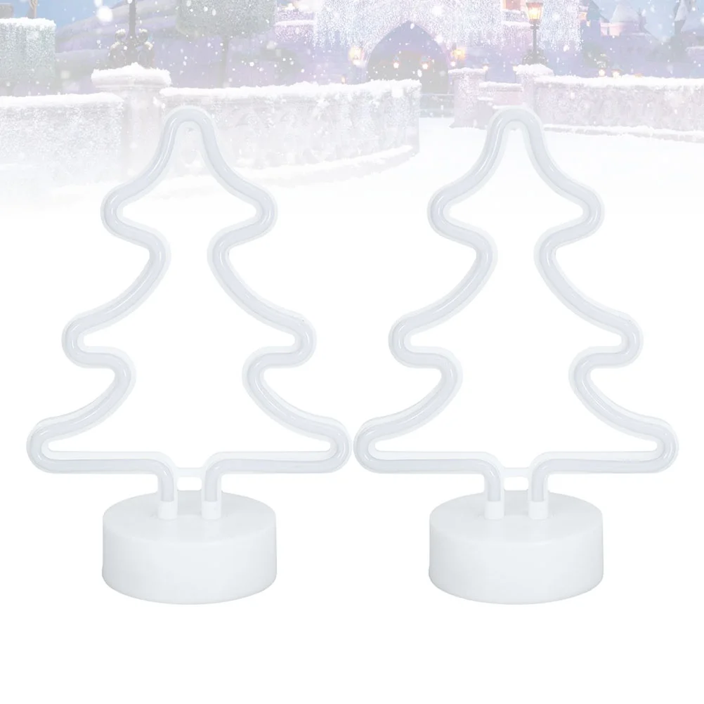 2 Pcs Christmas Table Top LED Lights Neon Tree Shape Lamp Flexible Night for Kids