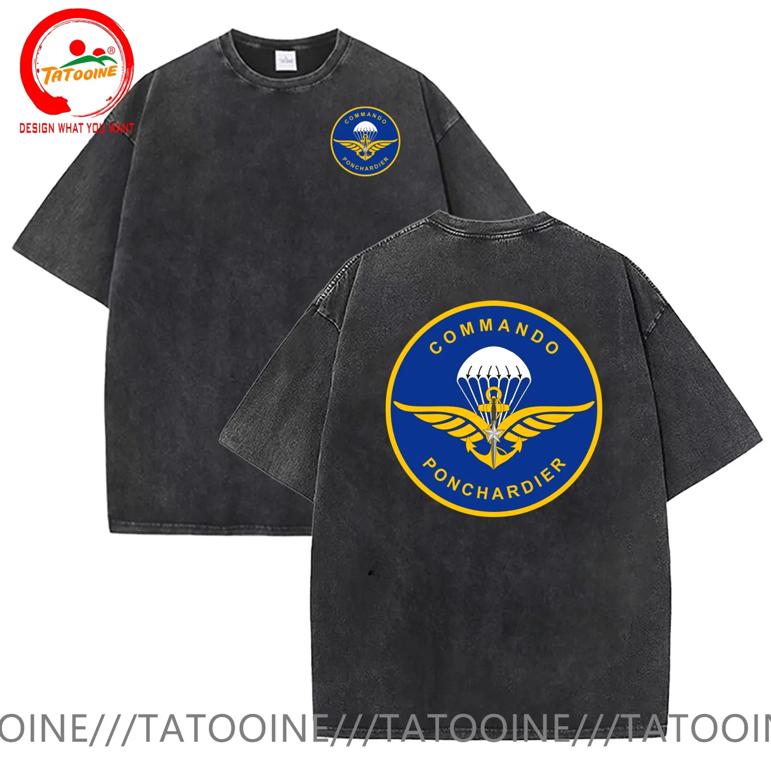 French Navy Commando Marine Ponchardier T Shirt Men Vintage Washed Cotton T-Shirt Stylish Clothing Tops Tee Shirt Leisure Tshirt