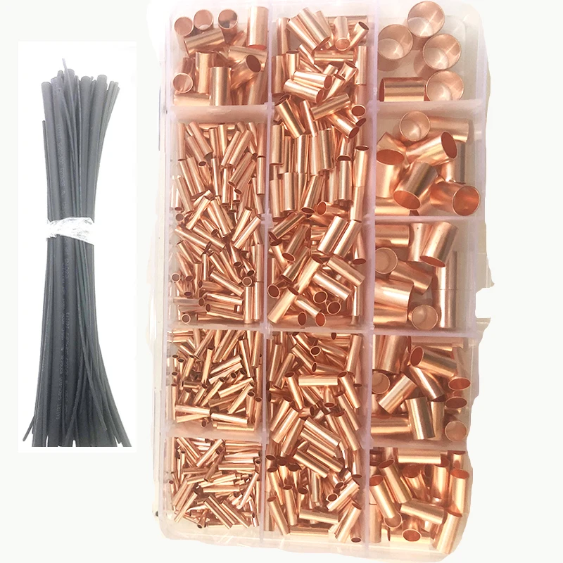 595/220pcs Straight Pure Copper Tube Butt Connectors Wire Ferrule Cable Crimp Terminal Kit GT1-10mm