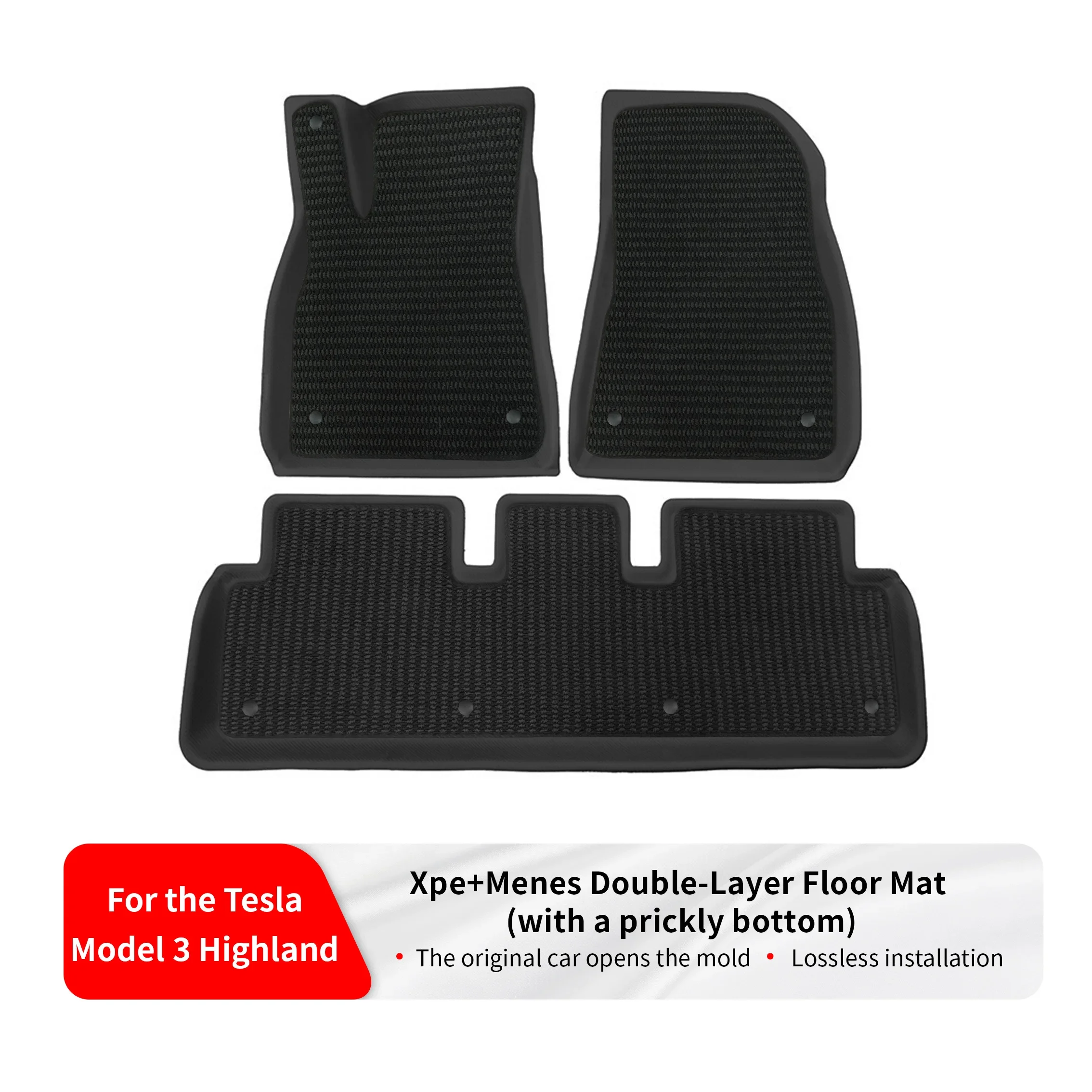 XPE Dual-Layer Floor Mats for Tesla Model 3 Highland – Removable Menis Top Layer, Waterproof & Easy-Clean