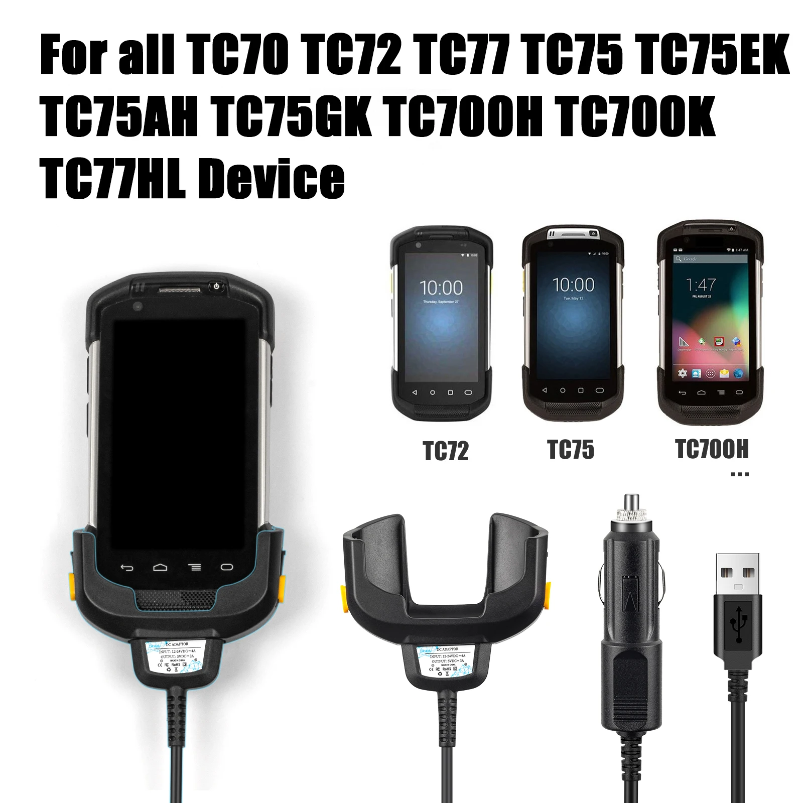 

Zebra Tc77 2-in-1 USB and Car Quick Charger Cable Tc70 TC77 TC72 TC75 TC75X TC70X TC55 TC720L Series PDA Barcode Scanner Charger