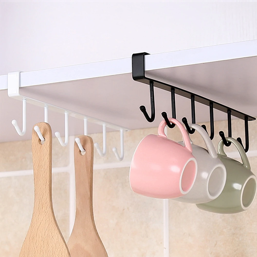 

Iron Traceless Kitchen Nail-Free Hooks Cabinet Storage Hanger Multi-Functional Wardrobe Door Rear Organizer Rack 6 Rows Of Hooks