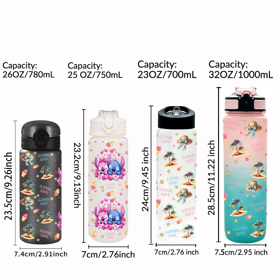 1Pc Disney Stitch, bruine beer print 23-32oz multi-plastic waterfles draagbare sport waterbeker verjaardagscadeau