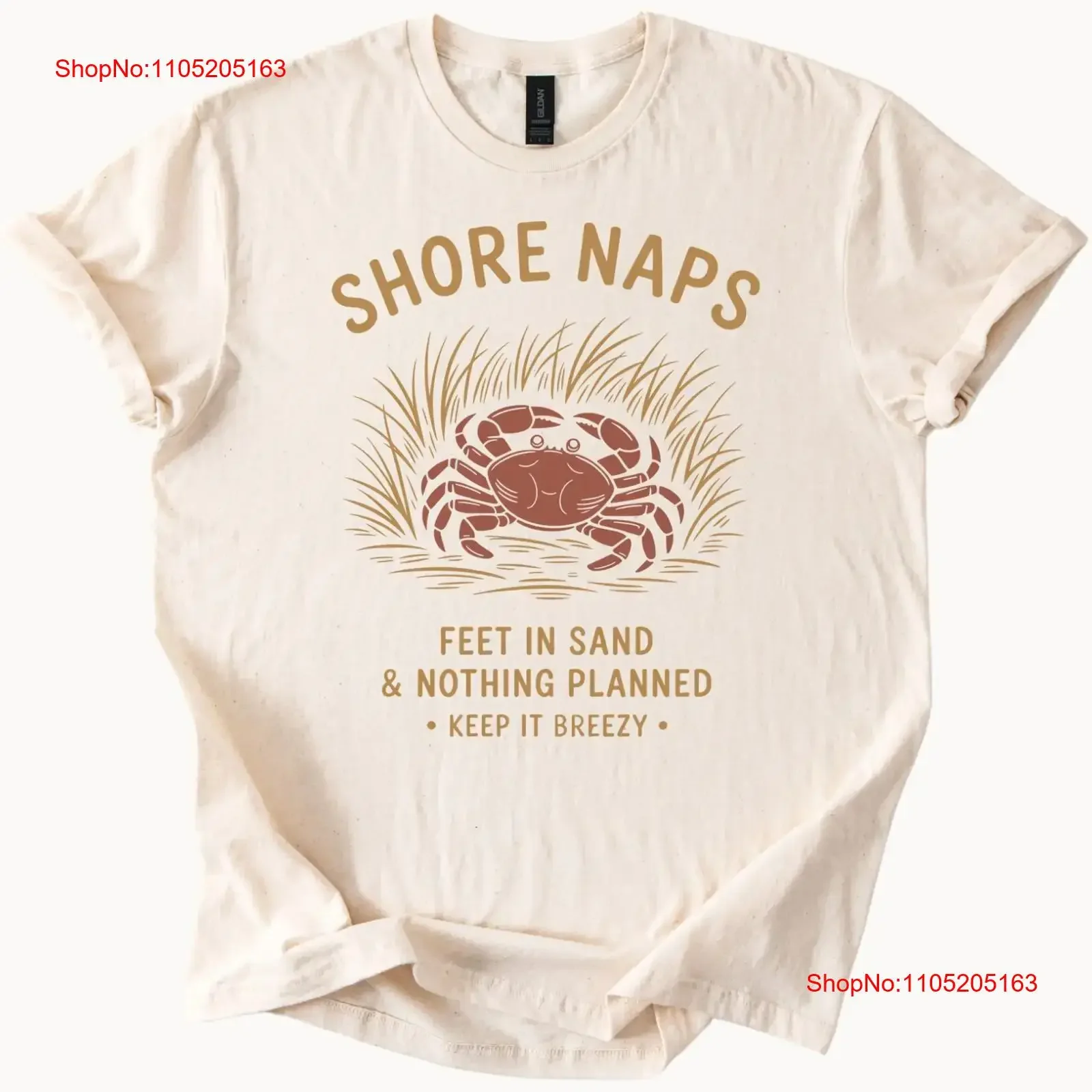 Shore Naps Crab T Shirt Beach Sand Relaxing Ocean Nature  vintage Washed Slightly graphic streetwear Stretched Versatile Soft