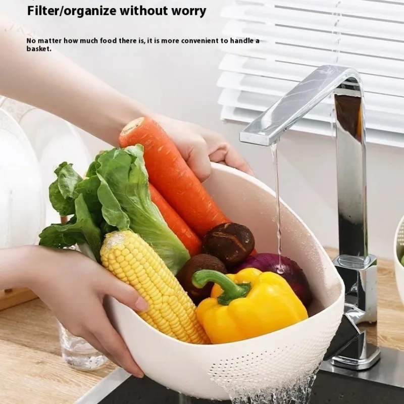 1PC-Plastic Colander Rice Bowl Drain Basket Fruit Bowl Washing Drain Basket with Handle Washing Basket Home Kitchen Organizer