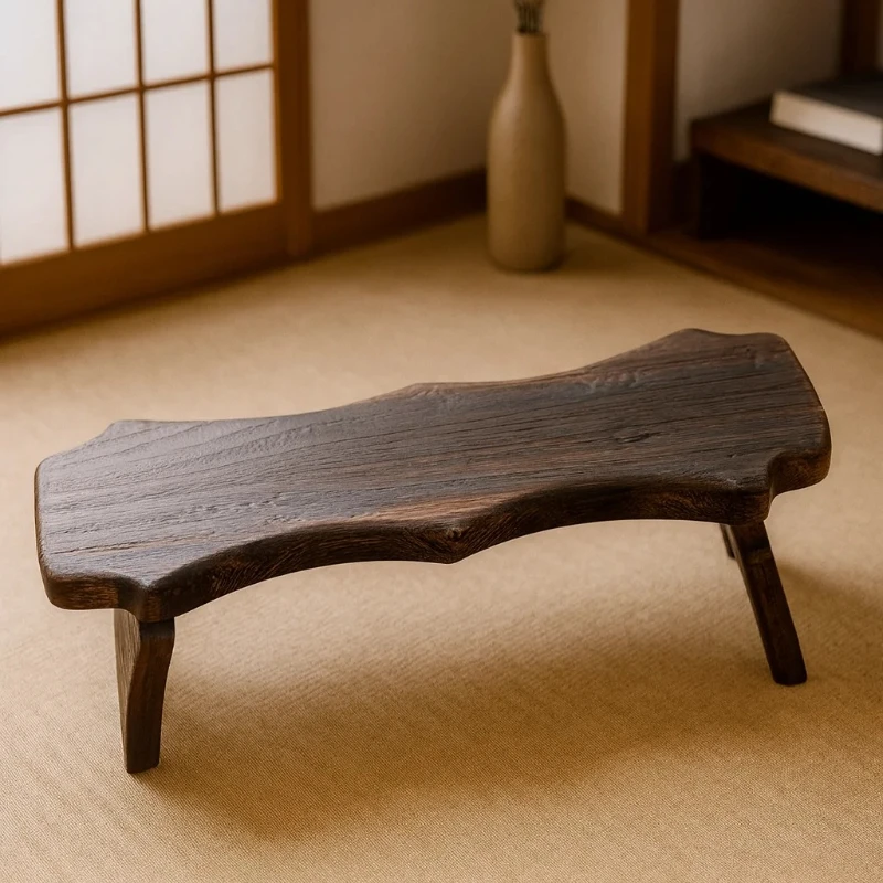 Solid Wood Meditation Stool Japanese Style Zen Entryway Shoe Bench Tatami Kneeling Chair Natural Wood